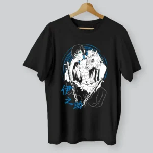 Inoske Blue Anime over-sized - Unisex Black T-shirt